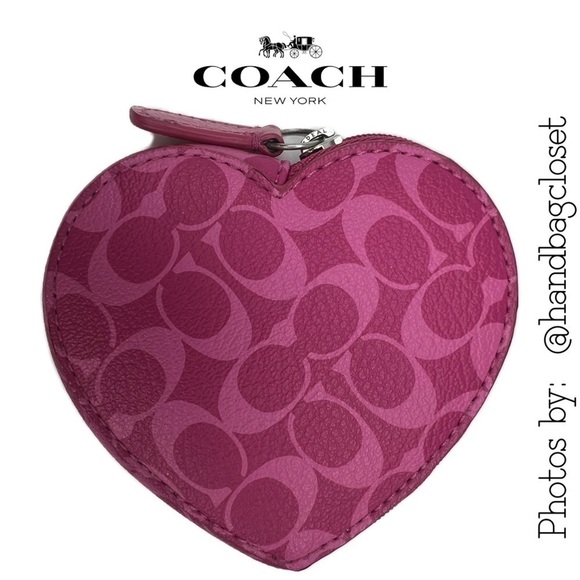Coach Heart Pink Signature C Leather Zip Coin Bag Wallet - Picture 1 of 6